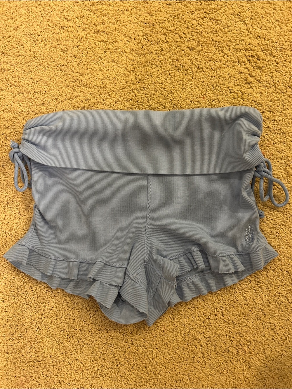 FP Movement by Free People Light Blue Fold-Over Waist Ruffle Shorts